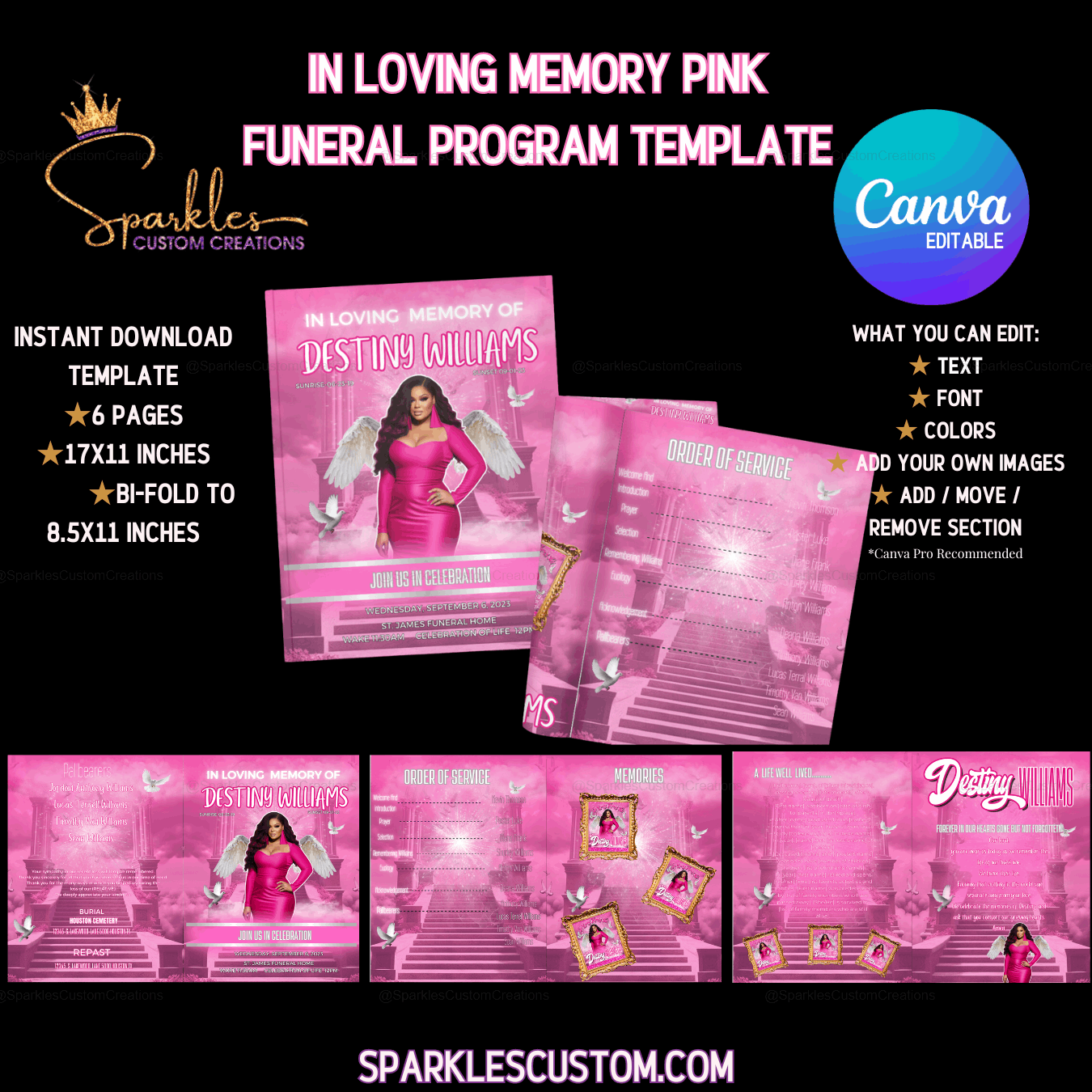 In Loving Memory Pink Funeral Program Template