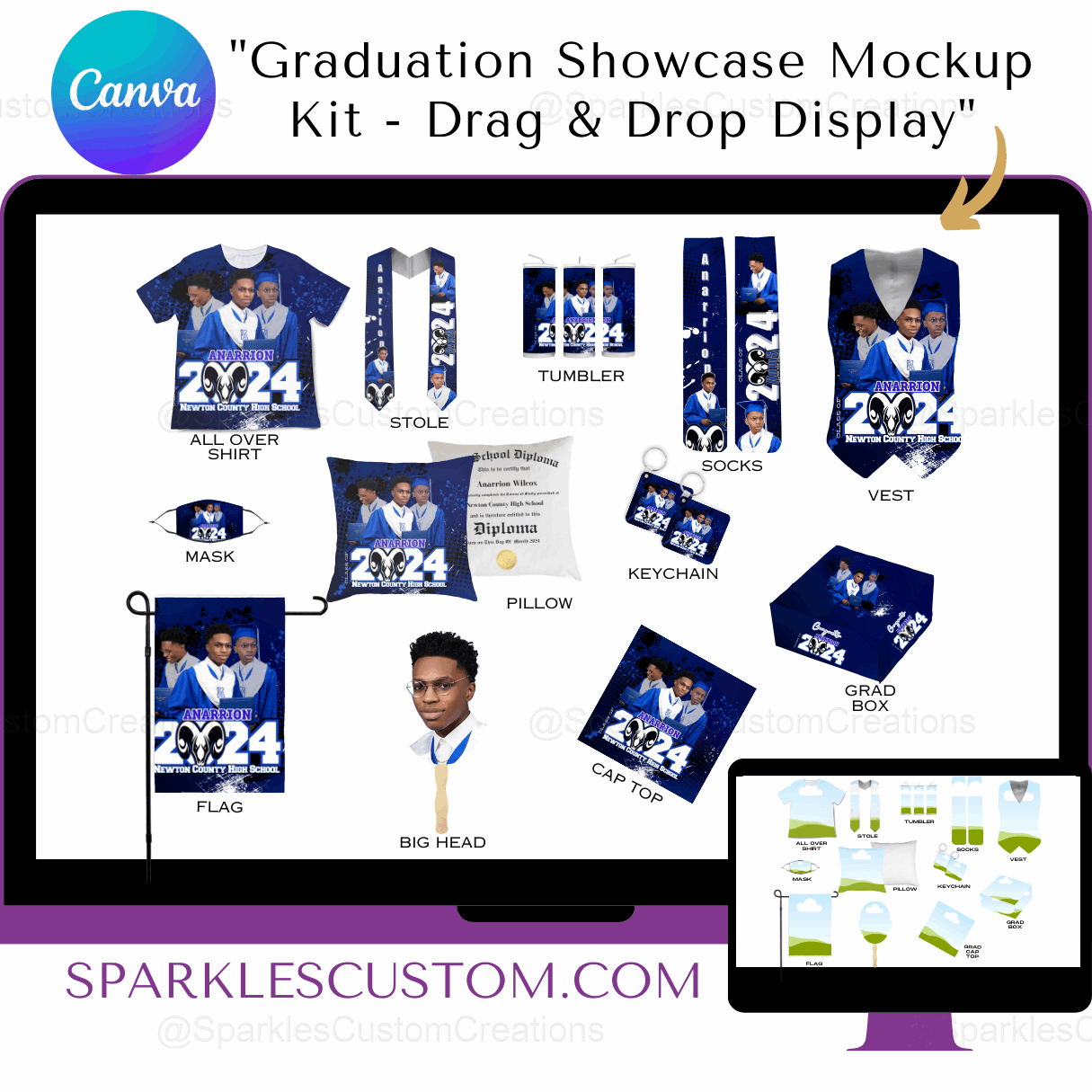 Editable in Canva: Graduation Essentials Mockup Kit - Drag & Drop